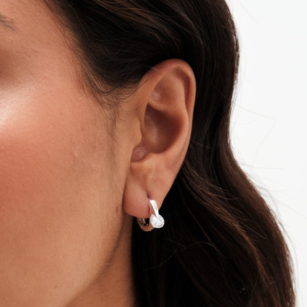 Simply Silver Sterling Silver 925 Polished And Cubic Zirconia Bezel Centre Stone Hoop Earrings