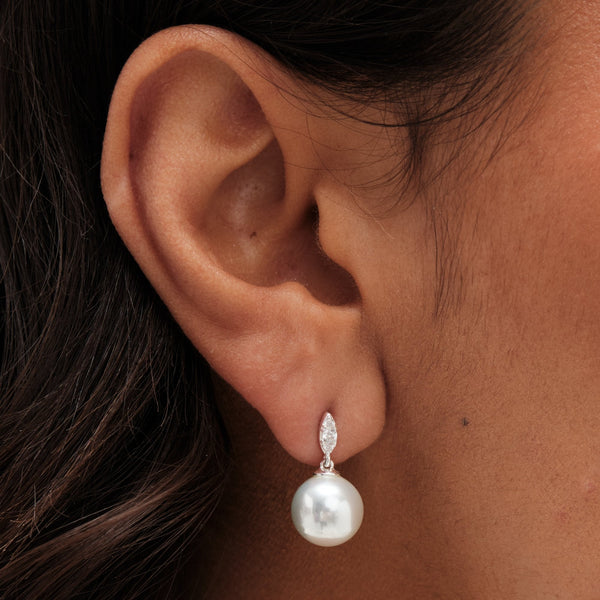 Simply Silver Sterling Silver 925 Cubic Zirconia Linear Navette Drop Earrings