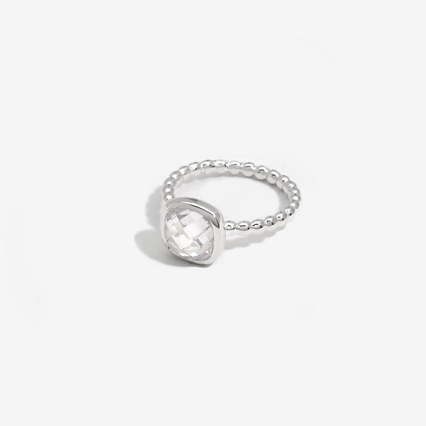 Simply Silver Sterling Silver 925 Beaded Polished And Cubic Zirconia Centre Ring