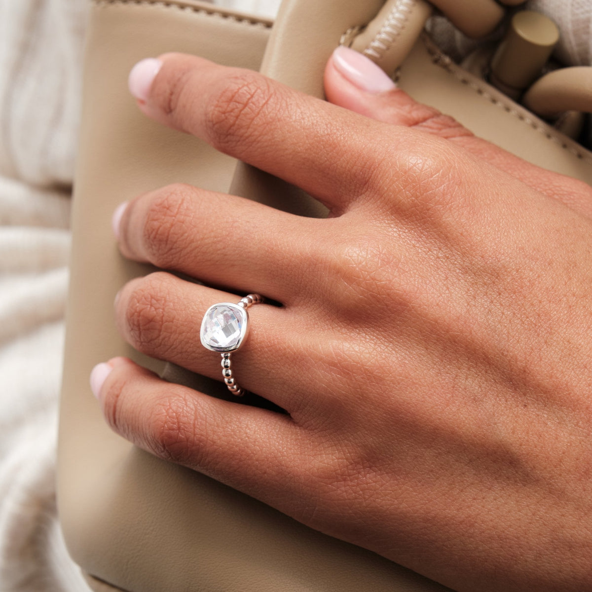 Simply Silver Sterling Silver 925 Beaded Polished And Cubic Zirconia Centre Ring
