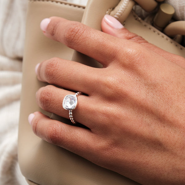Simply Silver Sterling Silver 925 Beaded Polished And Cubic Zirconia Centre Ring