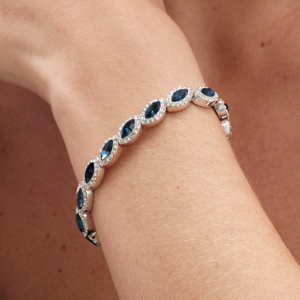 Silver Plated Blue Crystal Navette Stretch Bracelet