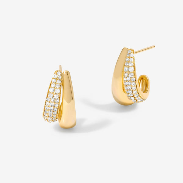 Jon Richard Gold Plated cubic Zirconia And Polished Curved Mini Drop Earrings