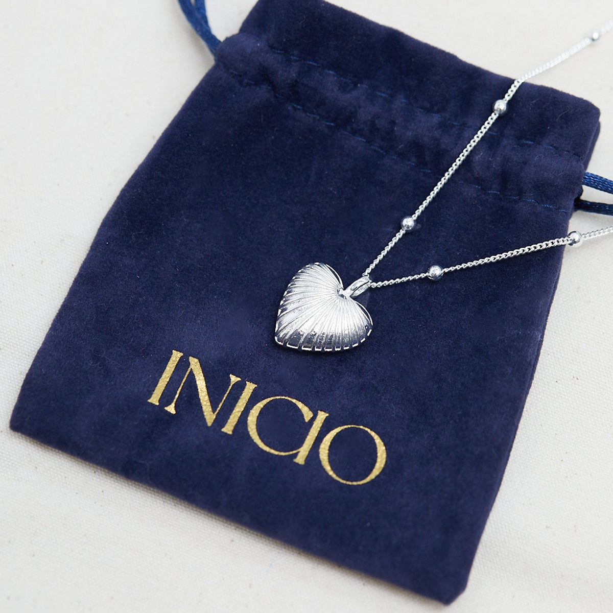 Inicio Silver Plated Ridge Heart Necklace - Gift Pouch