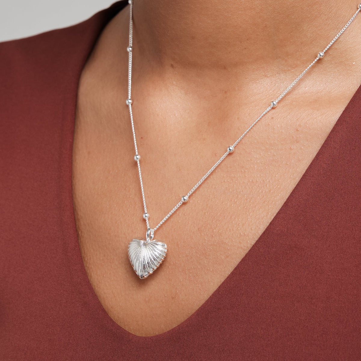 Inicio Silver Plated Ridge Heart Necklace - Gift Pouch