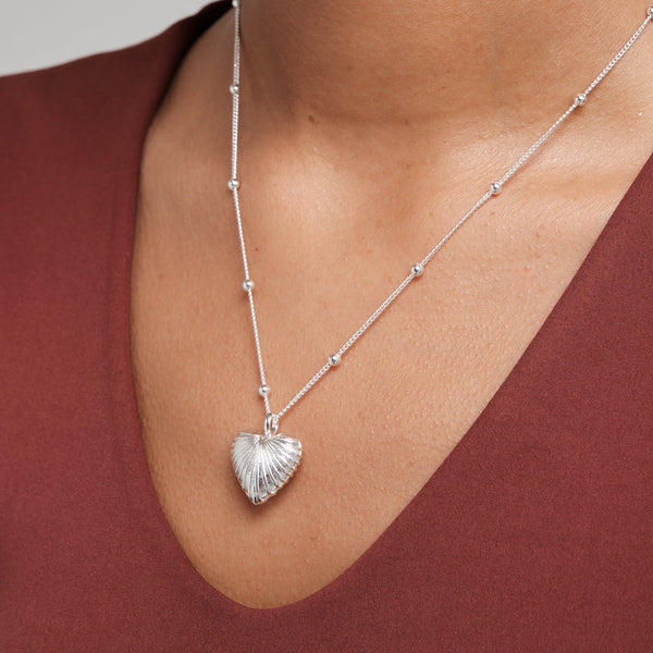 Inicio Silver Plated Ridge Heart Necklace - Gift Pouch