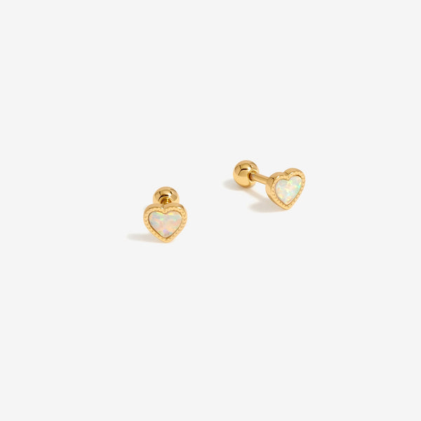 Inicio Gold Plated Mini Opal Heart Barbell Stud Earrings - Gift Pouch