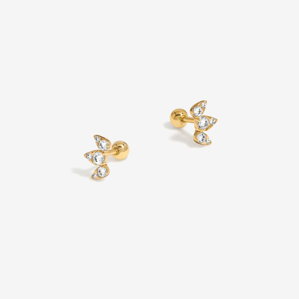 Inicio Gold Plated Mini Crystal Tri Stone Barbell Earrings - Gift Pouch