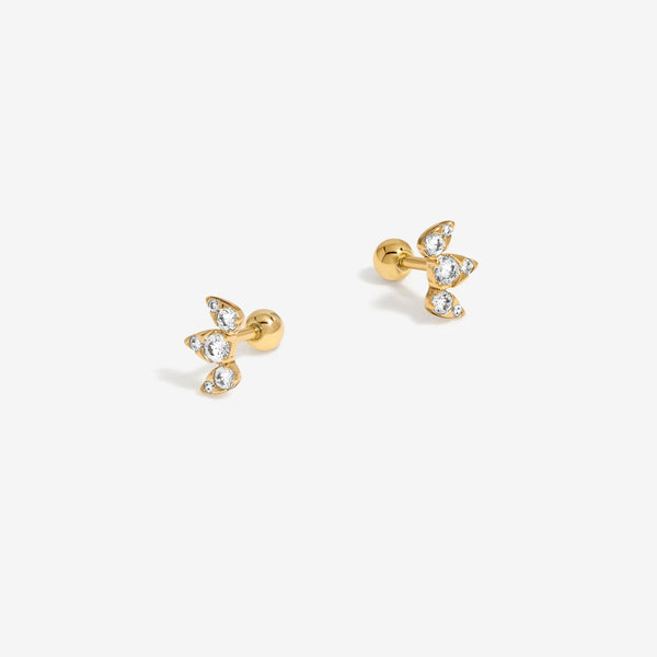 Inicio Gold Plated Mini Crystal Tri Stone Barbell Earrings - Gift Pouch