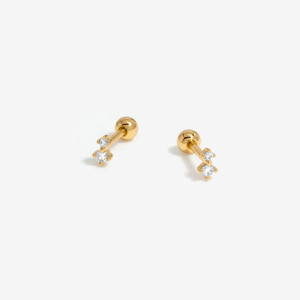 Inicio Gold Plated Mini Double Stone Stud Earrings - Gift Pouch