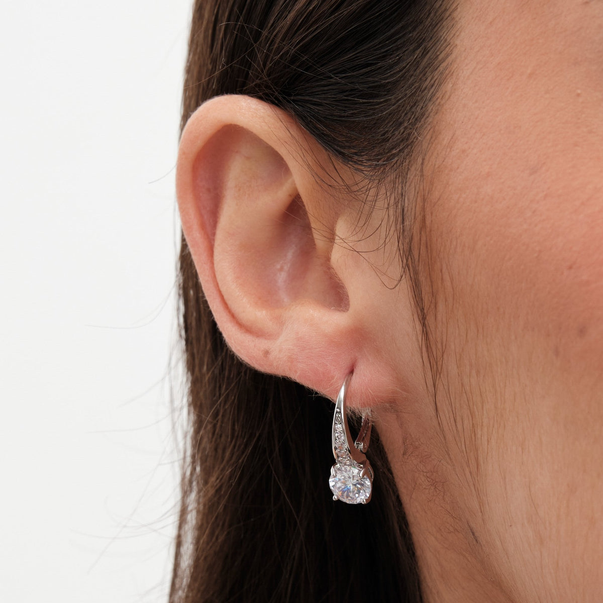 Jon Richard Rhodium Plated Cubic Zirconia French Hook Round Earrings