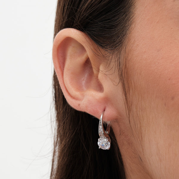 Jon Richard Rhodium Plated Cubic Zirconia French Hook Round Earrings