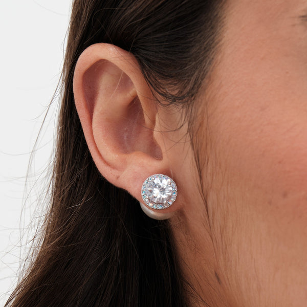 Jon Richard Rhodium Plated Pearl And Cubic Zirconia Front And Back Earrings