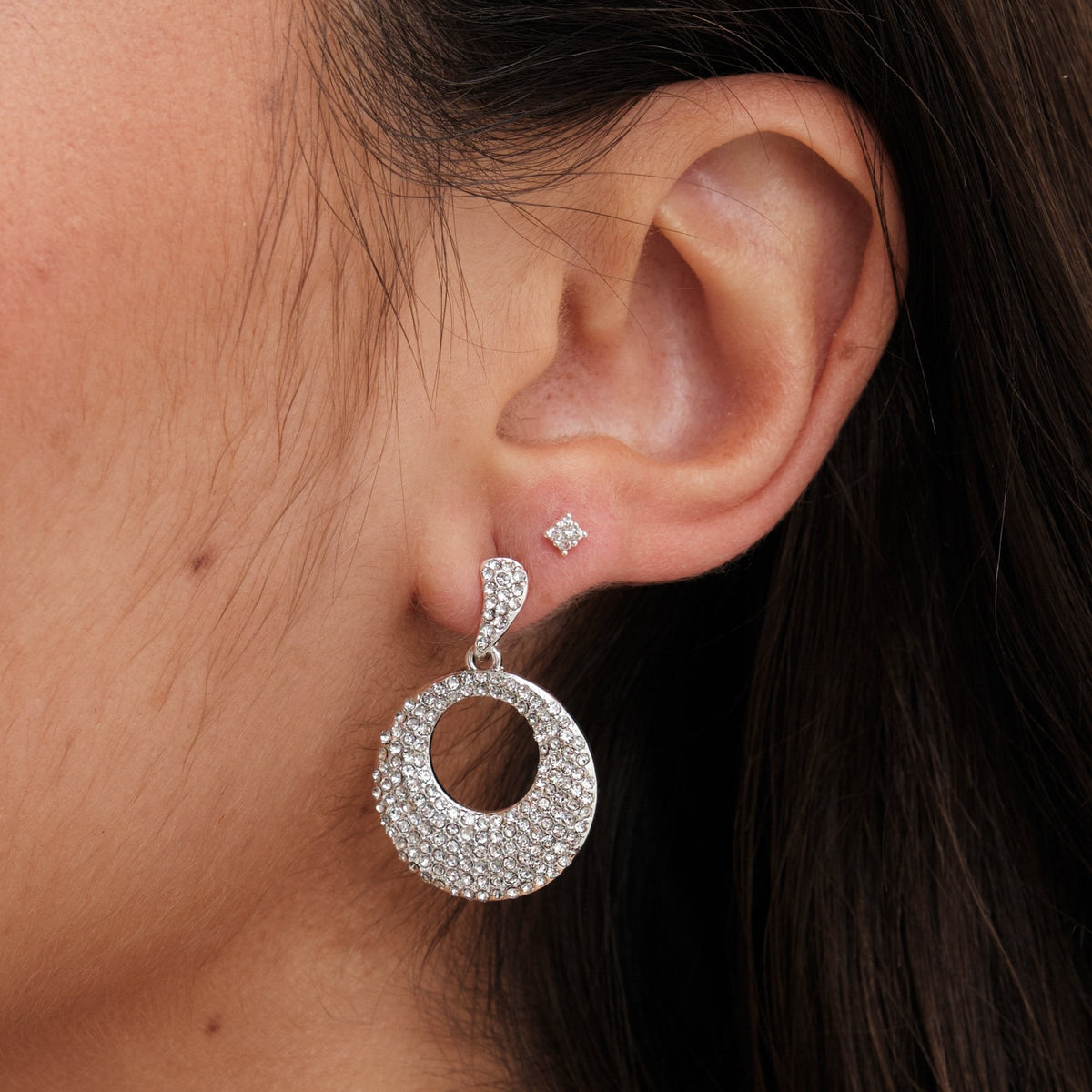 Jon Richard Silver Plated Crystal Statement Open Earrings