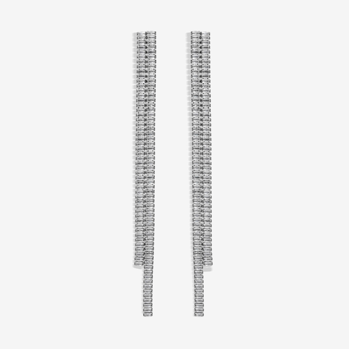 Mood Hematite Plated Crystal Double Baguette Linear Drop Earrings
