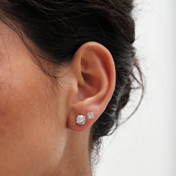 Mood Silver Crystal Cubic Zirconia Round Stud Earrings - Pack Of 3