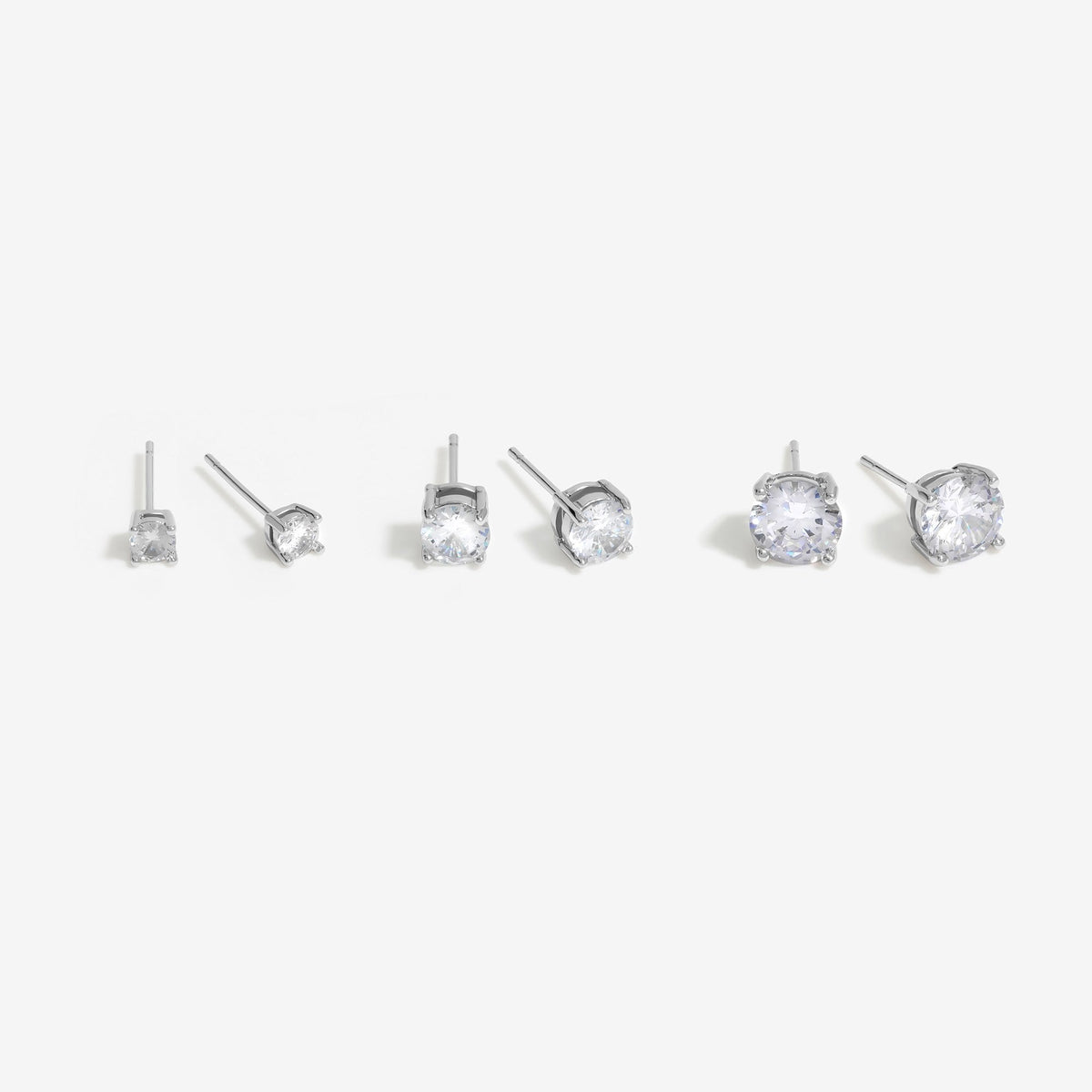 Mood Silver Crystal Cubic Zirconia Round Stud Earrings - Pack Of 3