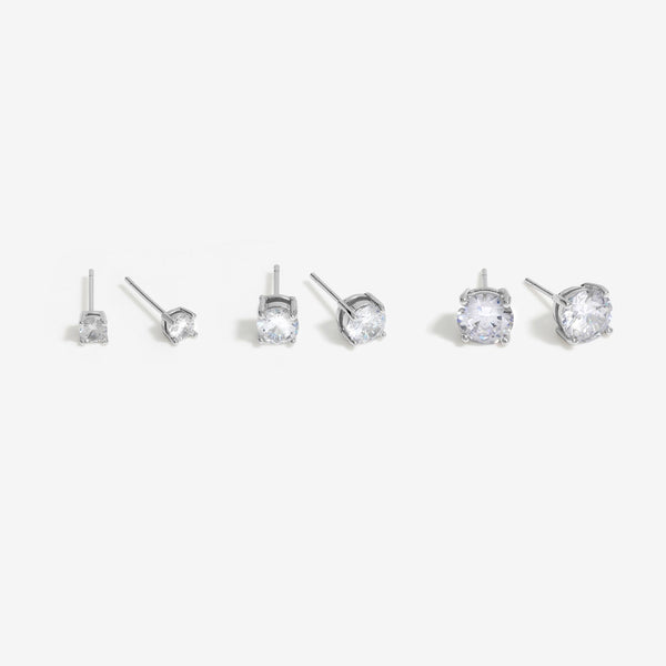 Mood Silver Crystal Cubic Zirconia Round Stud Earrings - Pack Of 3