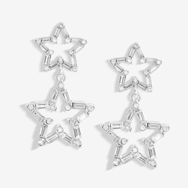 Mood Silver Crystal Baguette Double Star Drop Earrings