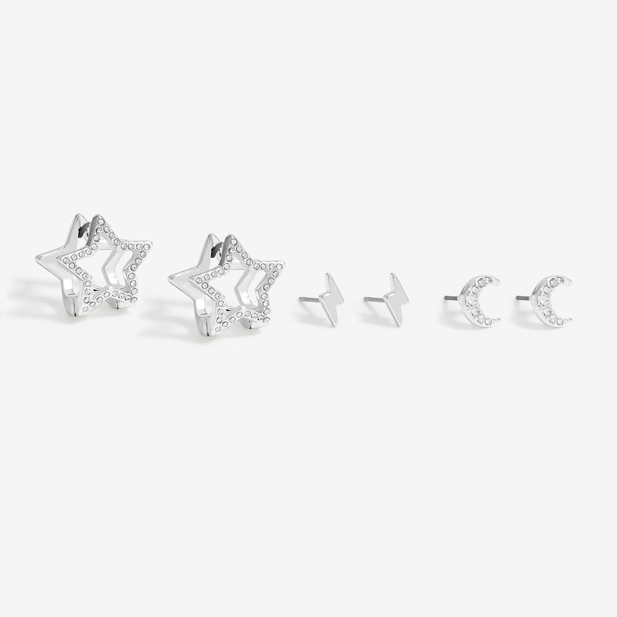 Mood Silver Crystal Celestial Stud And Hoop Earrings - Pack Of 3