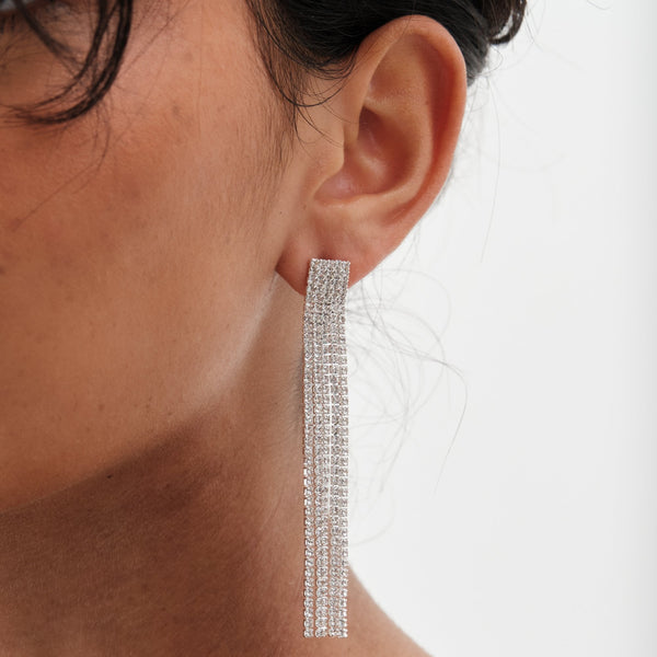 Mood Silver Crystal Core Diamante Shower Drop Earrings
