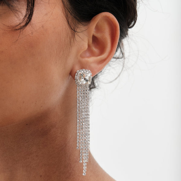 Mood Silver Crystal Halo Diamante Shower Drop Earrings