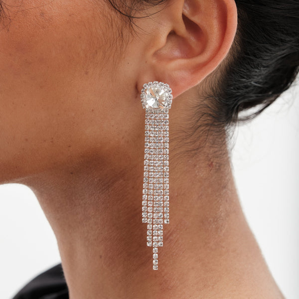 Mood Silver Crystal Halo Diamante Shower Drop Earrings