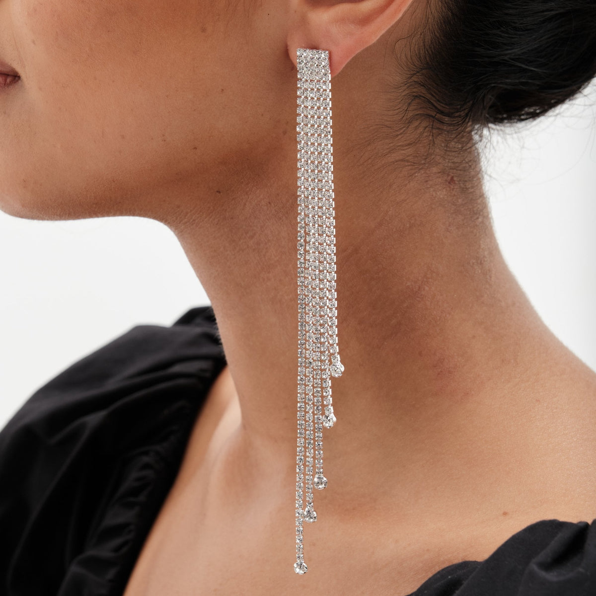 Mood Silver Crystal Diamante Shoulder Duster Earrings