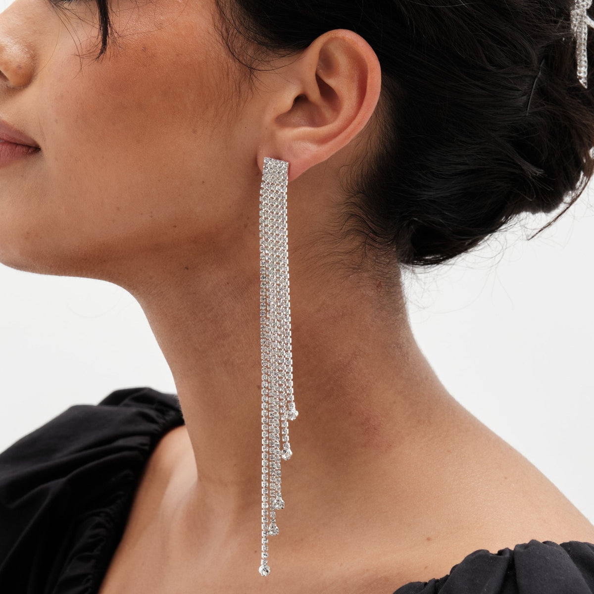 Mood Silver Crystal Diamante Shoulder Duster Earrings