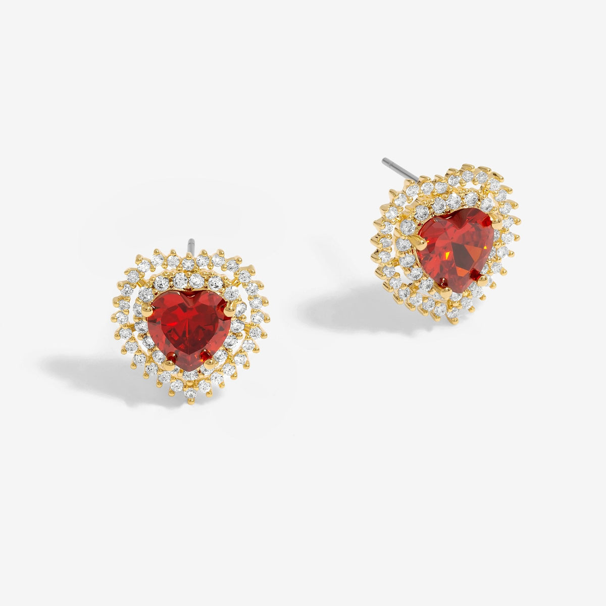 Jon Richard Gold Plated Cubiz Zirconia  Red Heart Stud Earrings