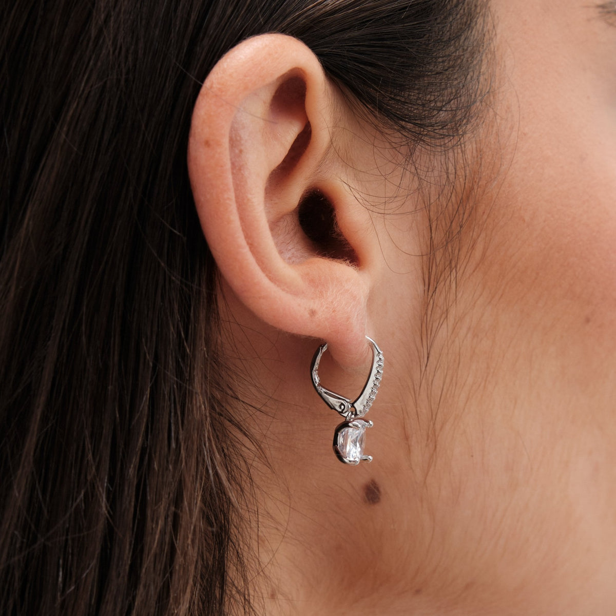 Jon Richard Rhodium Plated Cubic Zirconia French Hook Square Earrings