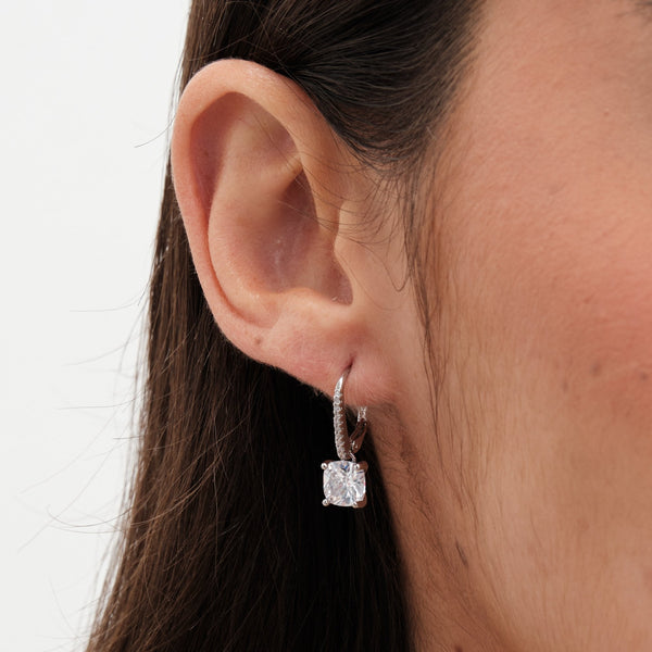 Jon Richard Rhodium Plated Cubic Zirconia French Hook Square Earrings