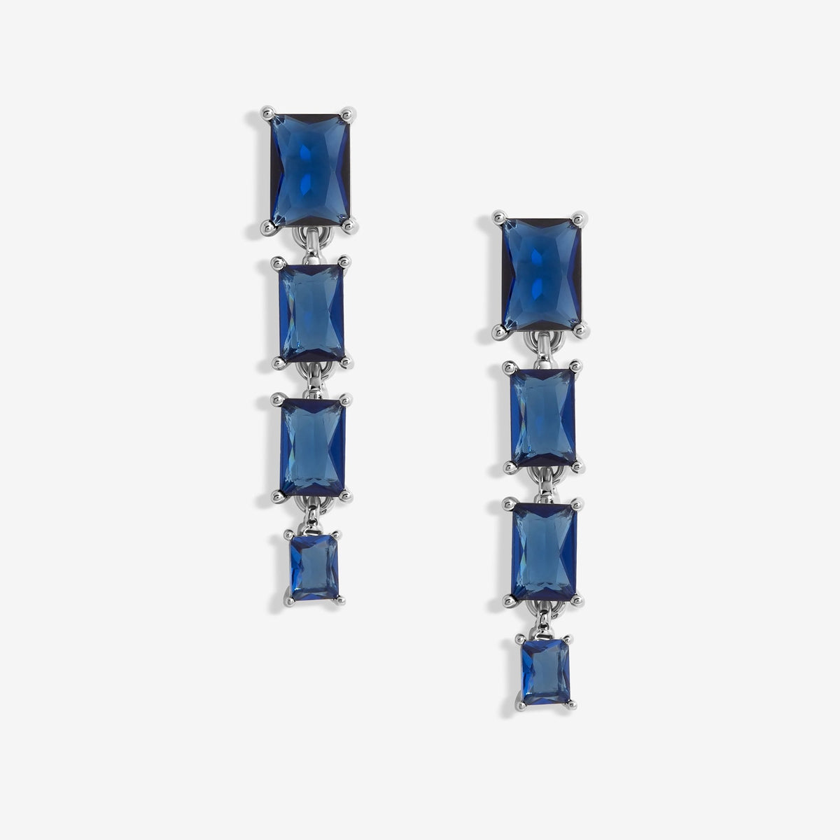 Jon Richard Rhodium Plated Blue Cubic Zirconia Multi Stone Drop Earrings