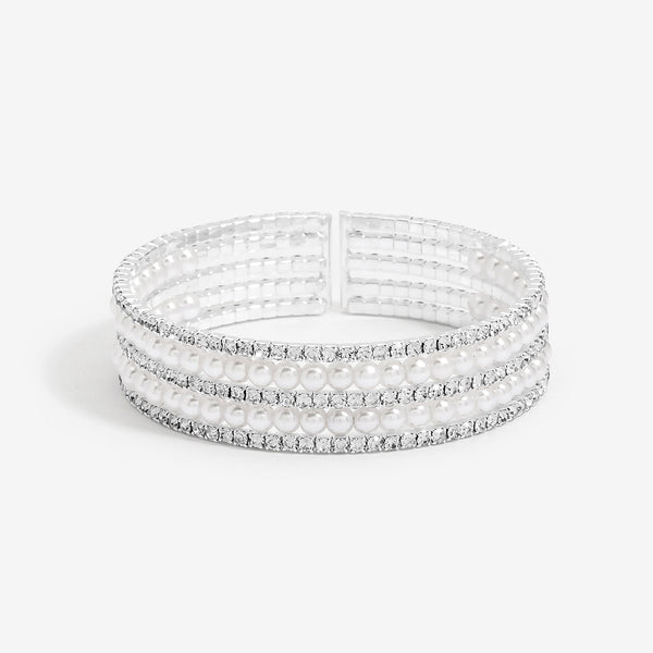 Jon Richard Silver Plated Crystal And Pearl Cuff Bracelet