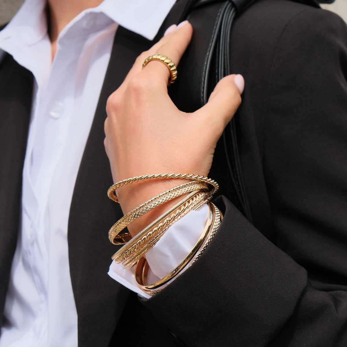 Mood Gold Textured Stacker Bangles - Pack Of 6
