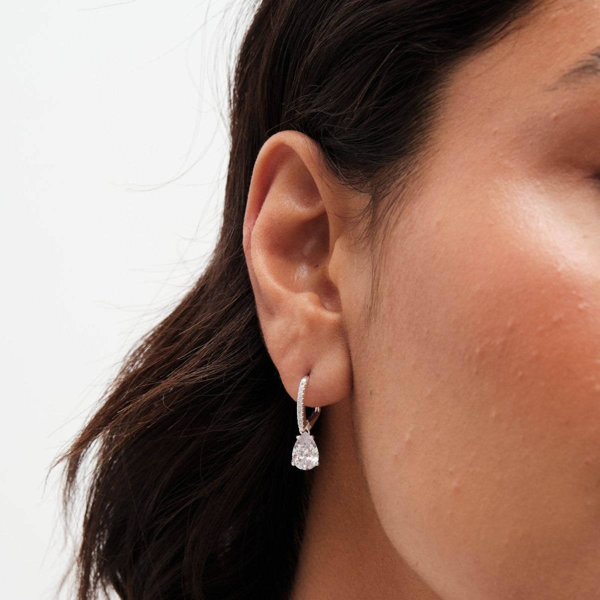 Simply Silver Sterling Silver 925 Cubic Zirconia Crystal Drop Hoop Earrings