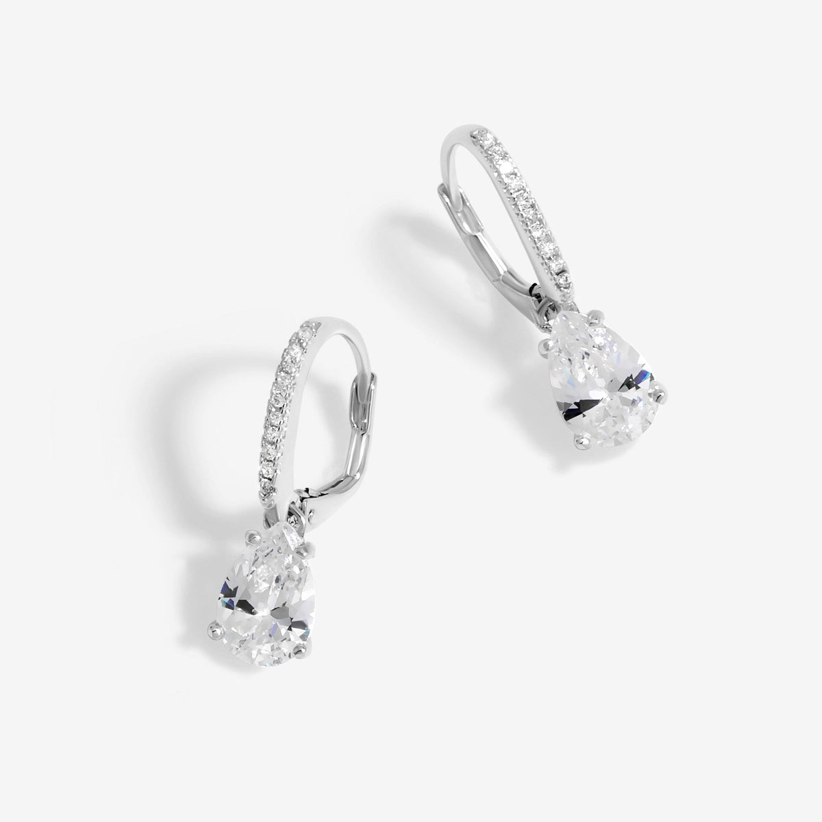 Simply Silver Sterling Silver 925 Cubic Zirconia Crystal Drop Hoop Earrings