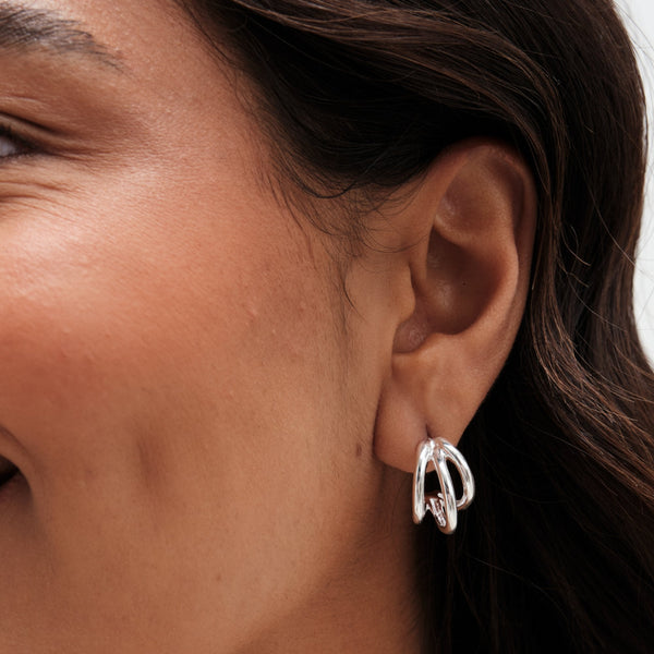 Simply Silver Sterling Silver 925 Polished Triple Row Hoop Earrings