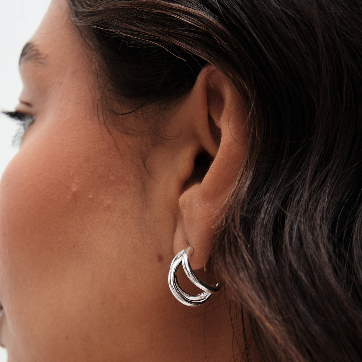 Simply Silver Sterling Silver 925 Polished Triple Row Hoop Earrings