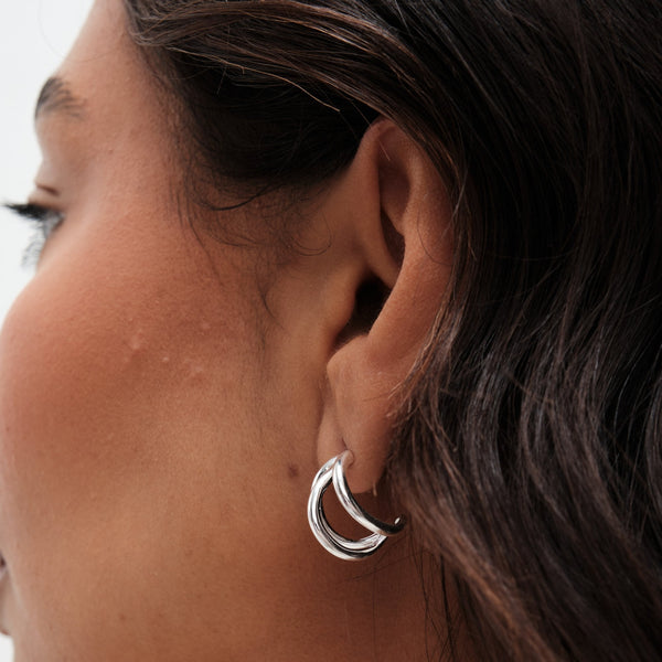 Simply Silver Sterling Silver 925 Polished Triple Row Hoop Earrings
