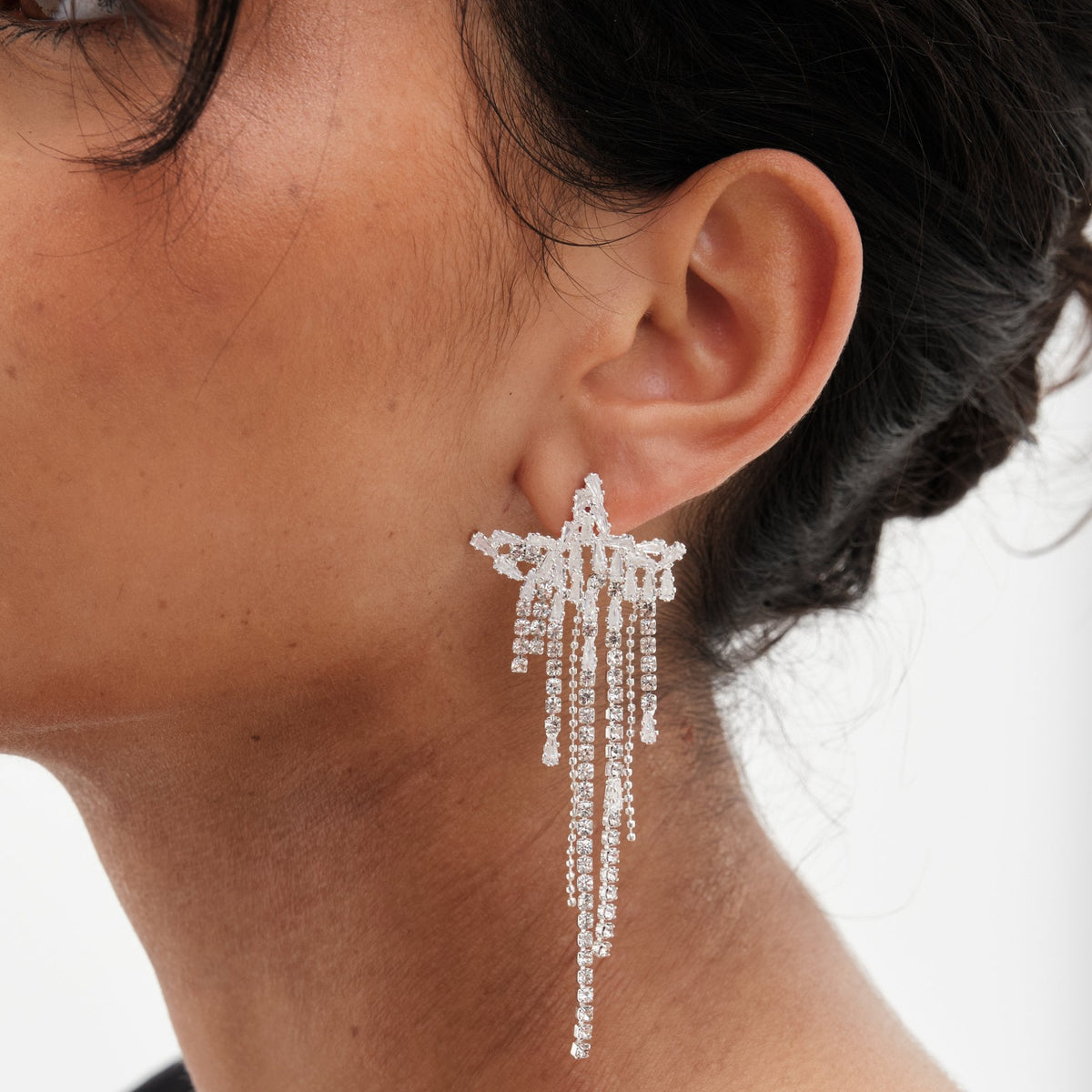 Mood Silver Crystal Star Shower Drop Earrings