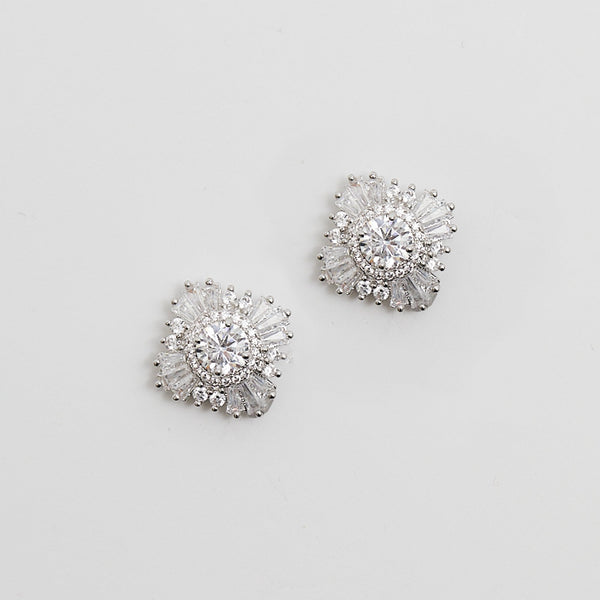 Jon Richard Silver Plated Cubic Zirconia Starburst Stud Earrings