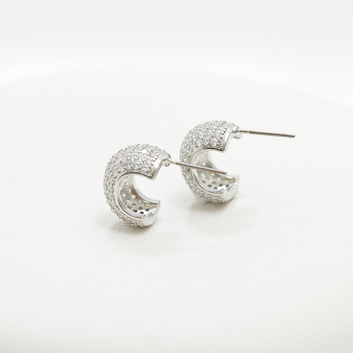 Jon Richard Rhodium Plated Cubic Zirconia Half Hoop Earrings
