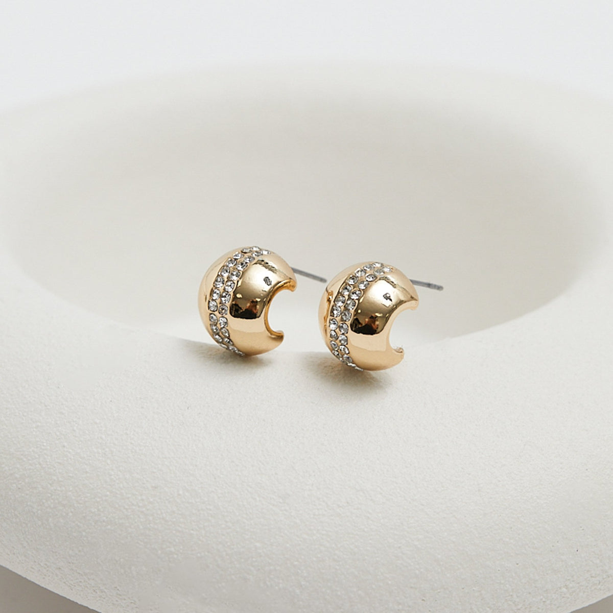 Jon Richard Gold Polished Crystal Dome Stud Earrings