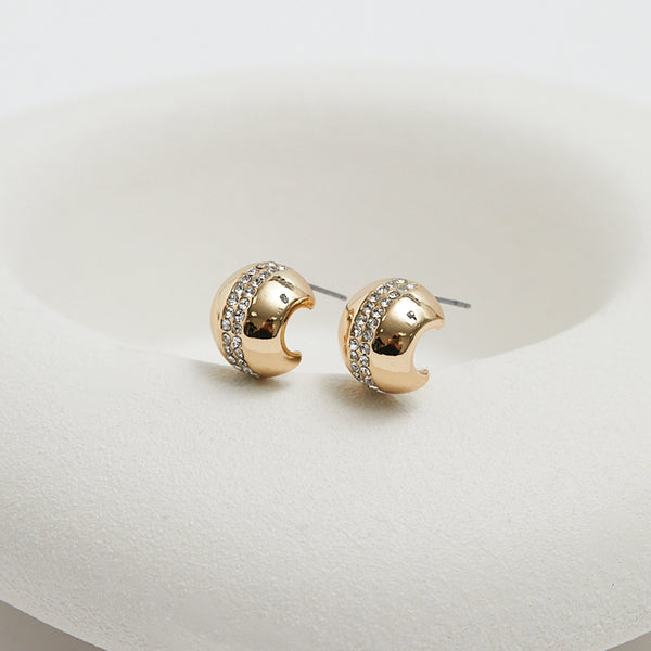 Jon Richard Gold Polished Crystal Dome Stud Earrings