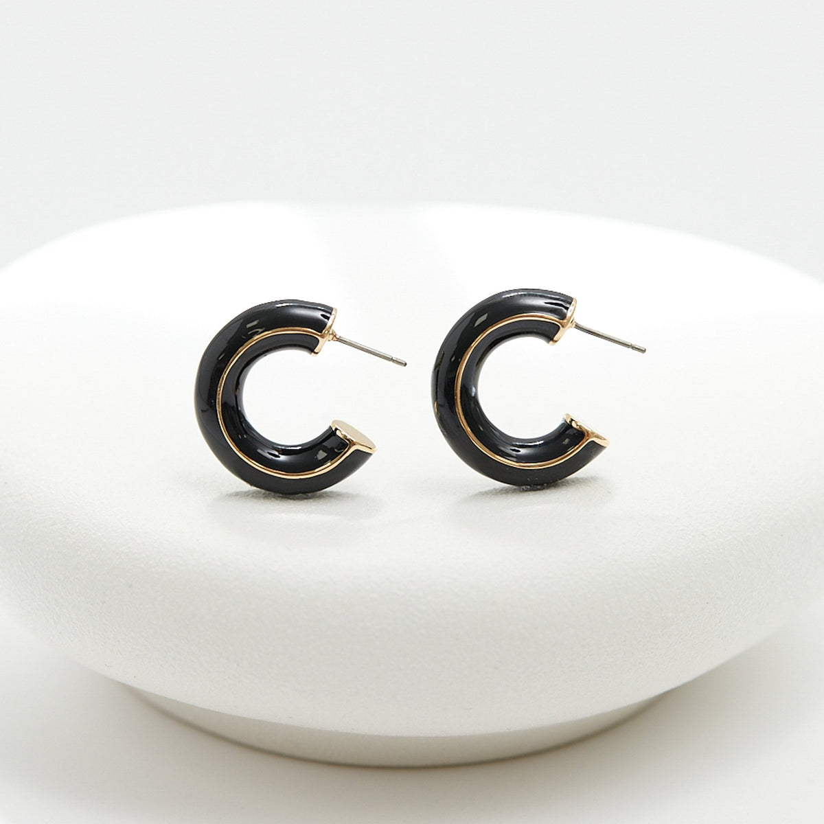 Jon Richard Gold Plated and Jet Hoop Earrings