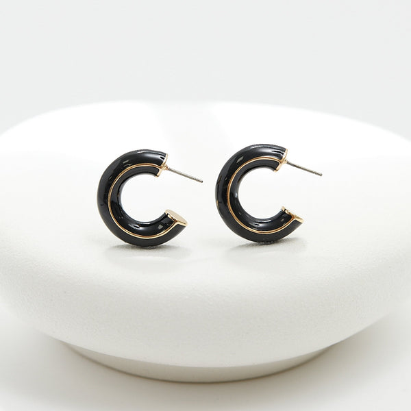 Jon Richard Gold Plated and Jet Hoop Earrings