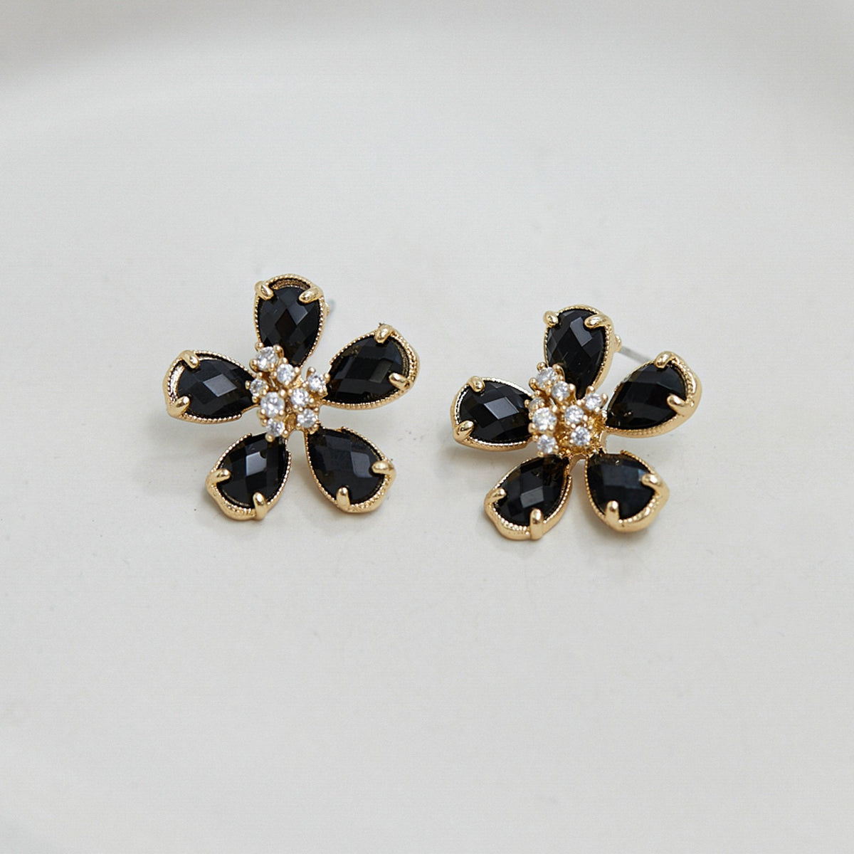 Jon Richard Gold Plated and Jet Floral Stud Earrings