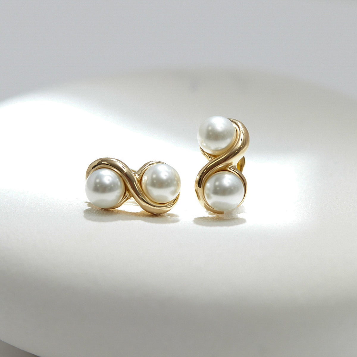 Jon Richard Gold Plated Polished And Pearl Infinity Clip Earrings