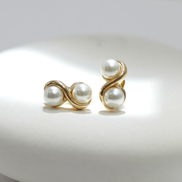 Jon Richard Gold Plated Polished And Pearl Infinity Clip Earrings